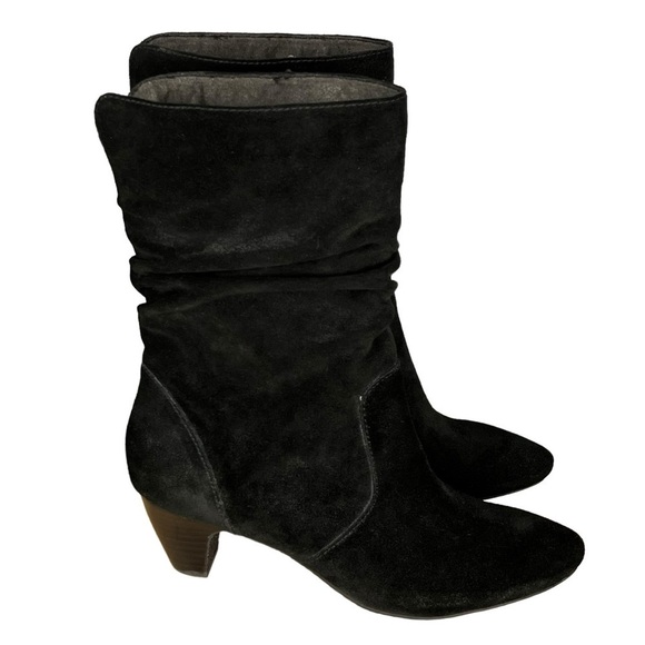 Easy Spirit Black Genuine Suede Leather Stacked Heel Slouchy Boots Sz 8.5 Wide - Picture 2 of 16